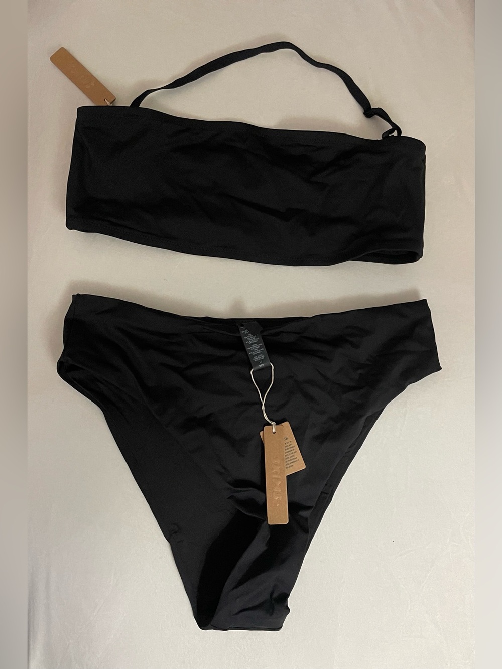Skims NWT 2PC Onyx Bandeau Halter Bikini Top & Mid Waist Bottoms  Swimsuit L